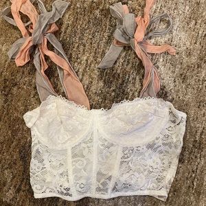 Women’s White Corset Top with Pink and Gray Straps Size Large